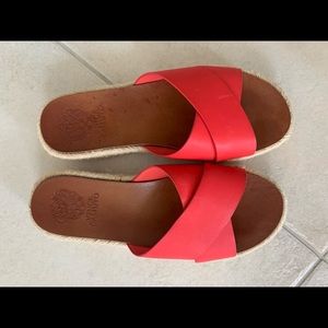 Vince Camuto Leather Slide Sandals - Red /  Coral